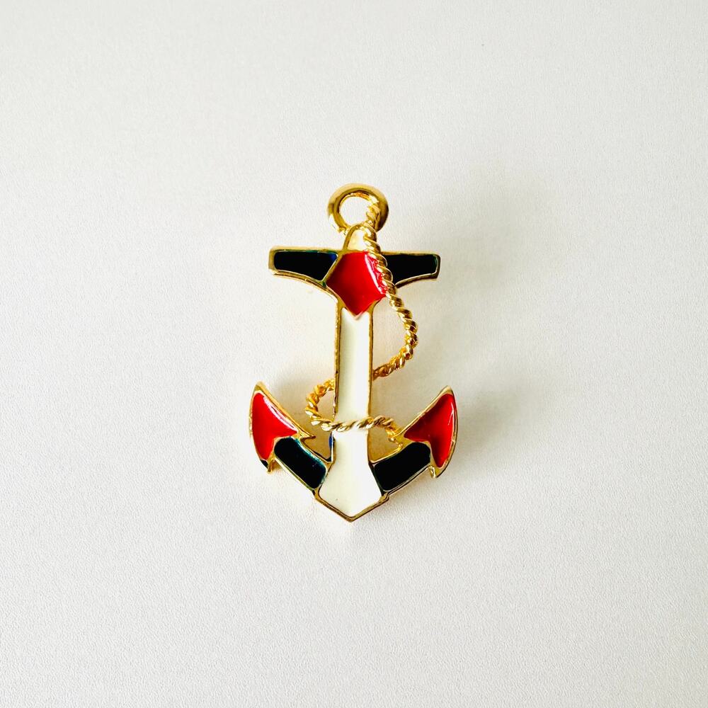 1970s Vintage Anchor Brooch - Patriotic Red White & Blue Enamel Nautical Pin